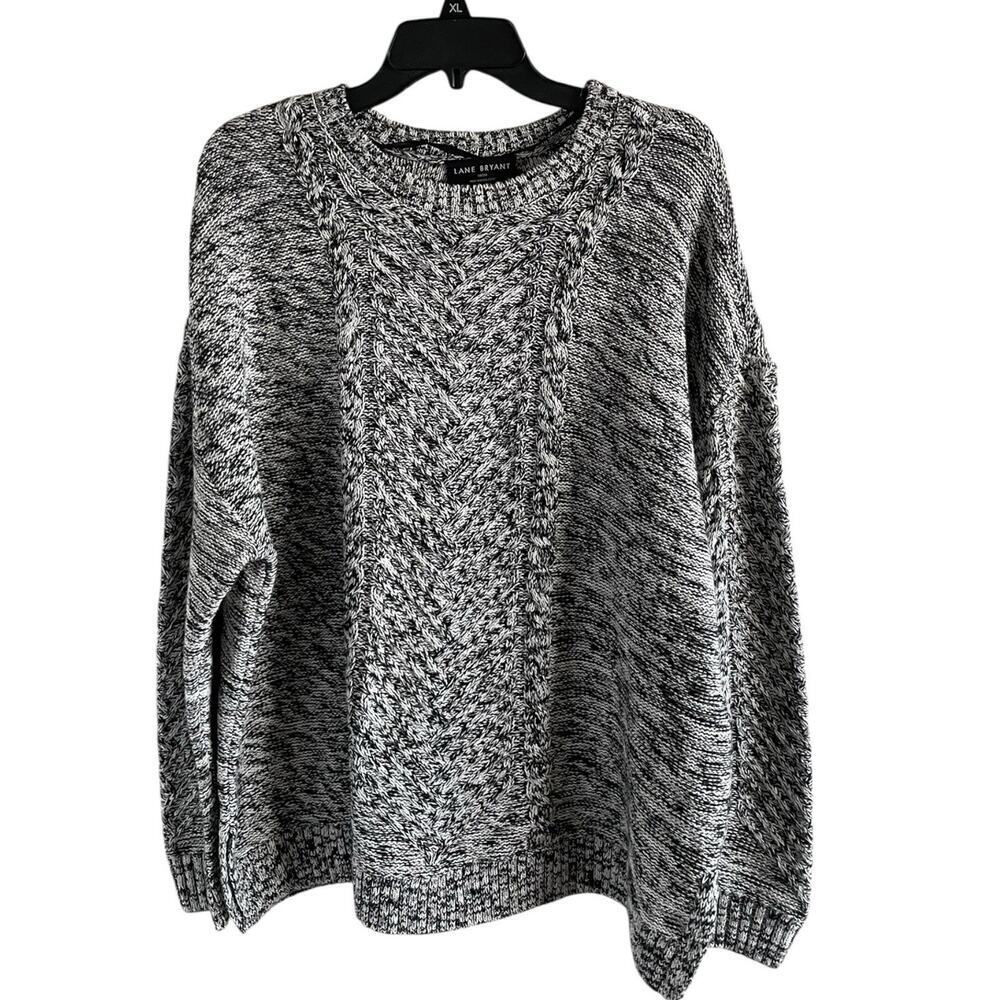 Lane Bryant Sweater Crew Neck Cable Knit Pullover Size 18-20 Black White Marled